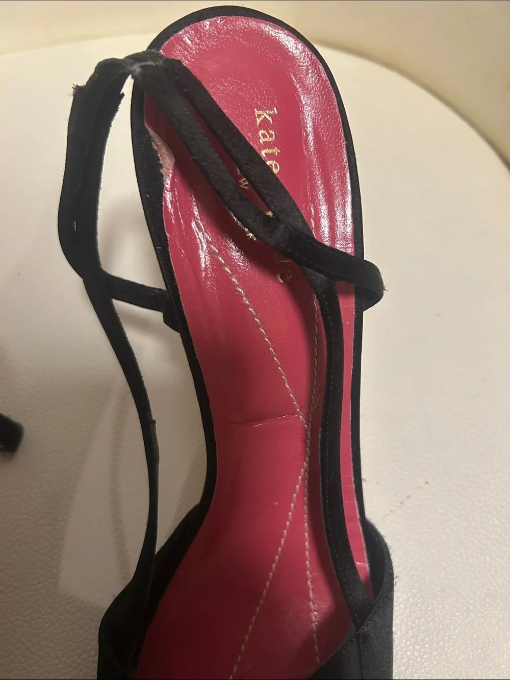 kate spade Black Satin Slingback Heels with Pink Insole